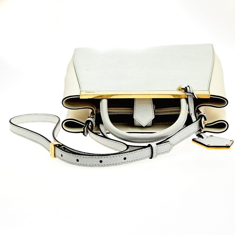 FENDI Logo 2Jours 2Way Shoulder Hand Bag Leather Charm White GHW Italy 70YH941 gallery