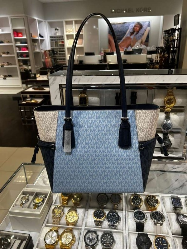 Michael Kors Voyager Women Large MK Logo Handbag Shoulder Tote Bag Pale Ocean gallery