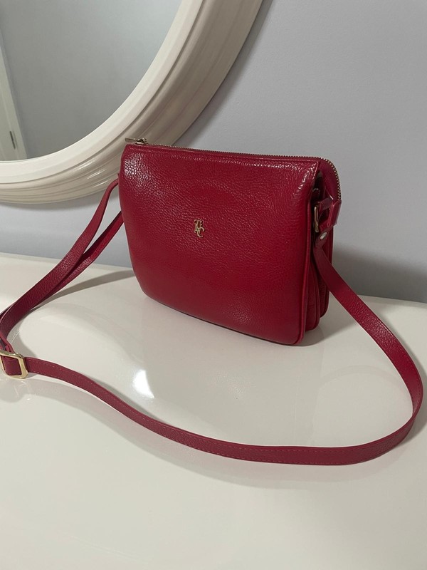 Women Red Genuine Leather Crossbody Bag Shoulder Elegant Classic Purse gallery