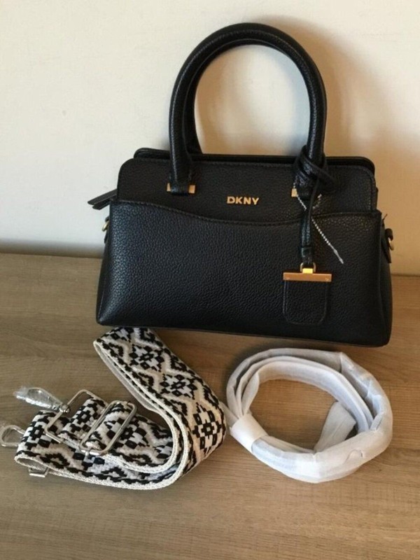 DKNY Avelle Black Pebbled Leather Satchel Bag w/Hangtag & 2 Crossbody Staps NWOT