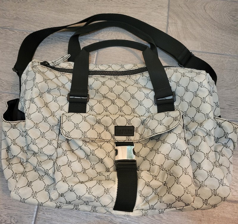 RALPH LAUREN Signature RL Logo Travel Duffle Weekend Carry On Bag Gray