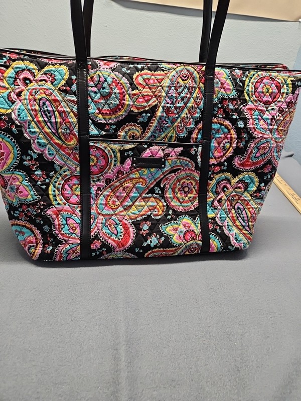 Vera Bradley Trimmed Vera Women Handbag Black Paisley Quilted Lucky You Tote Bag
