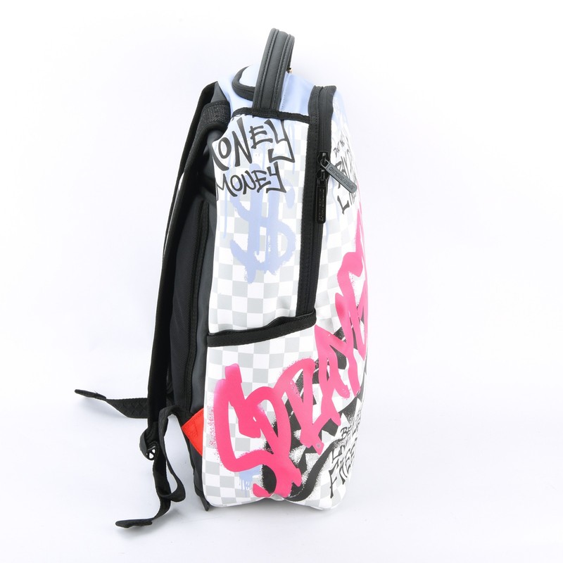 Sprayground Shark Poetry Dlxsv Leather Backpack Zippered Unisex Plaid Pink Gray gallery