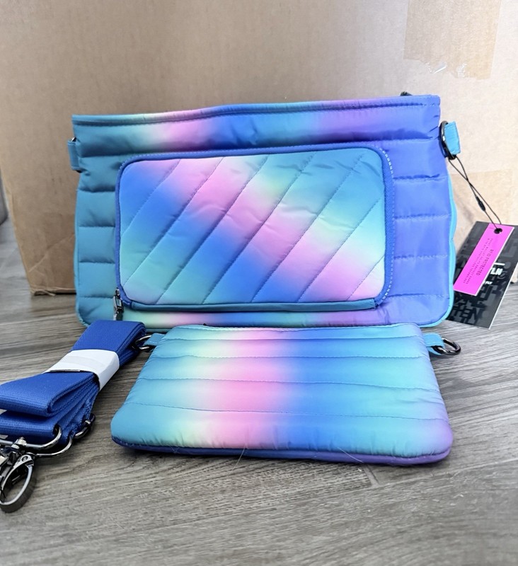 Think Royln RFID Protected Blue Lagoon Ombre Crossbody Bag Rainbow Mermaid
