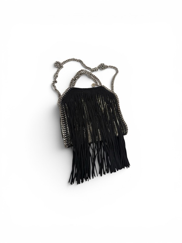 Stella McCartney Falabella Fringe Chain Shoulder Bag Black Auth