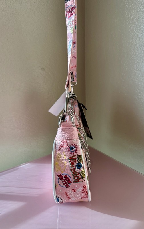 NWT Von Dutch Pink Jax Shoulder Bag Purse Y2K Graphic Print Chain Charm Mini Bag gallery