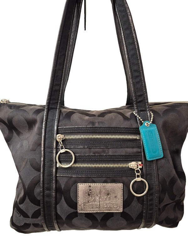 COACH Poppy Black Op Shoulder Bag Signature Canvas 13826 Glam Tote Jaquard Purse