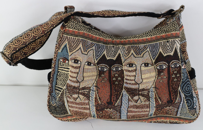Vtg 90s Y2K Streetwear Abstract Cat Kitten Needlepoint Purse Hand Bag Babydoll