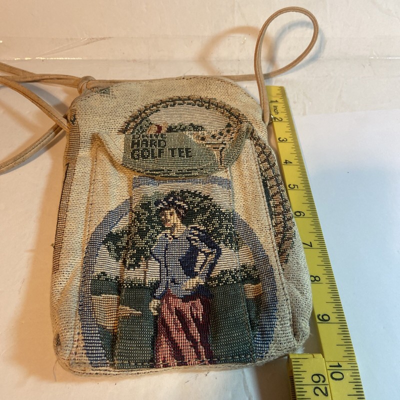 Golf Golfing Scene Tapestry Handbag Purse Shoulder Strap Preowned gallery