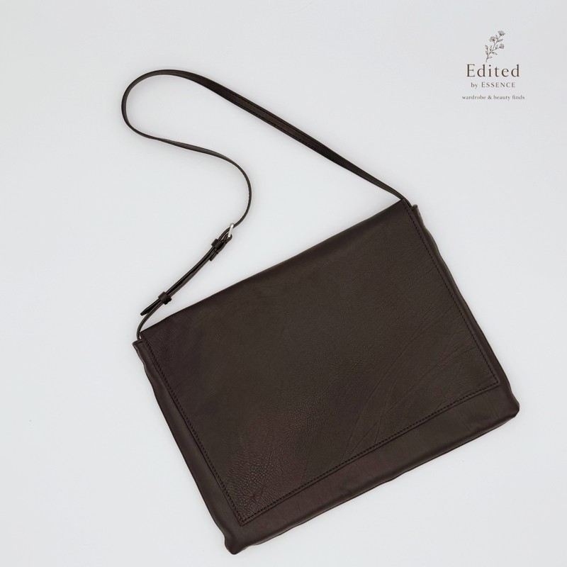 Black Calfskin Minimal Top Handle Bag with dust bag