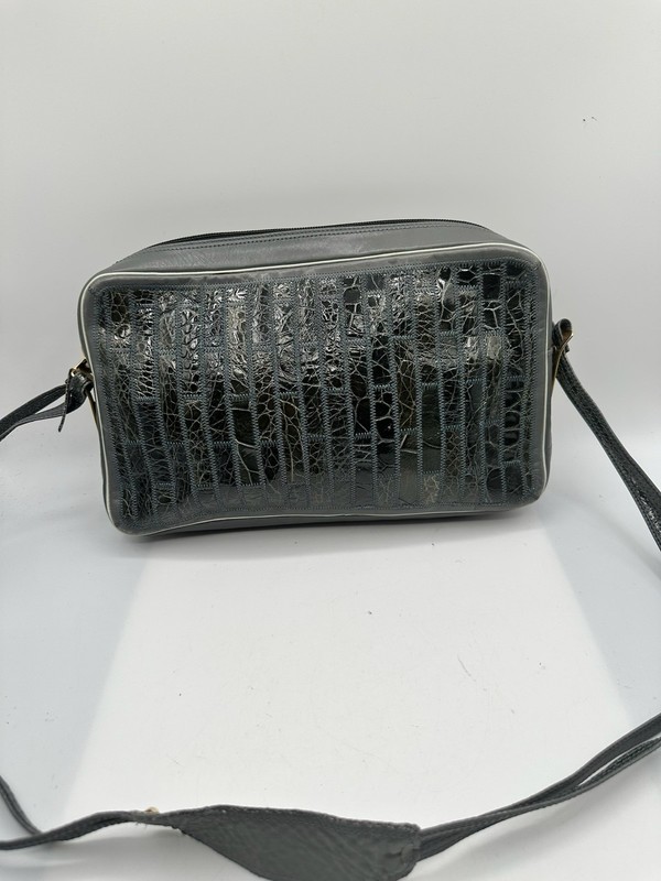 THESSIA GRAYISH BLUE CROCS EMBOSSED LEATHER SHOULDER HANDBAG