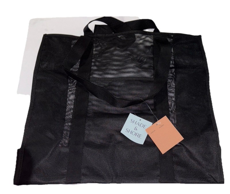 Large Black Mesh Tote Bag Beach Lake Groceries Travel Waterproof Packable NEW