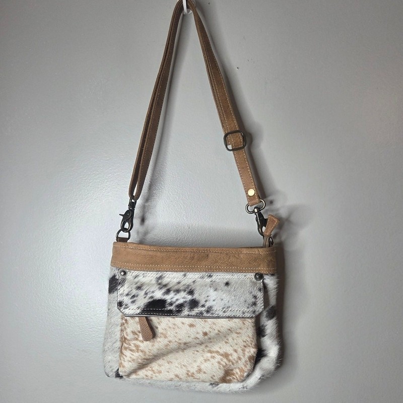 Myra Canvas Upcycled Cowhide Crossbody Bag Western Boho Leather Purse gallery