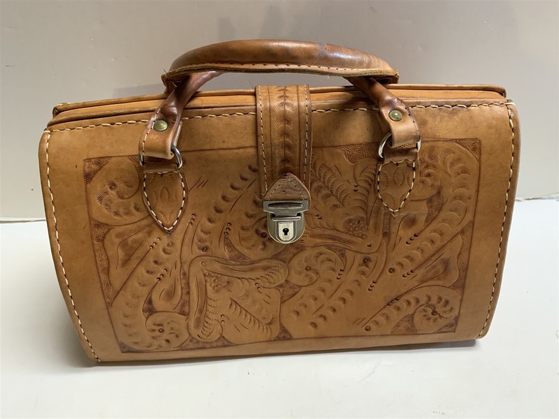 Hand Tooled Made Leather Doctor Style Handbag Western Paraguay Argentina