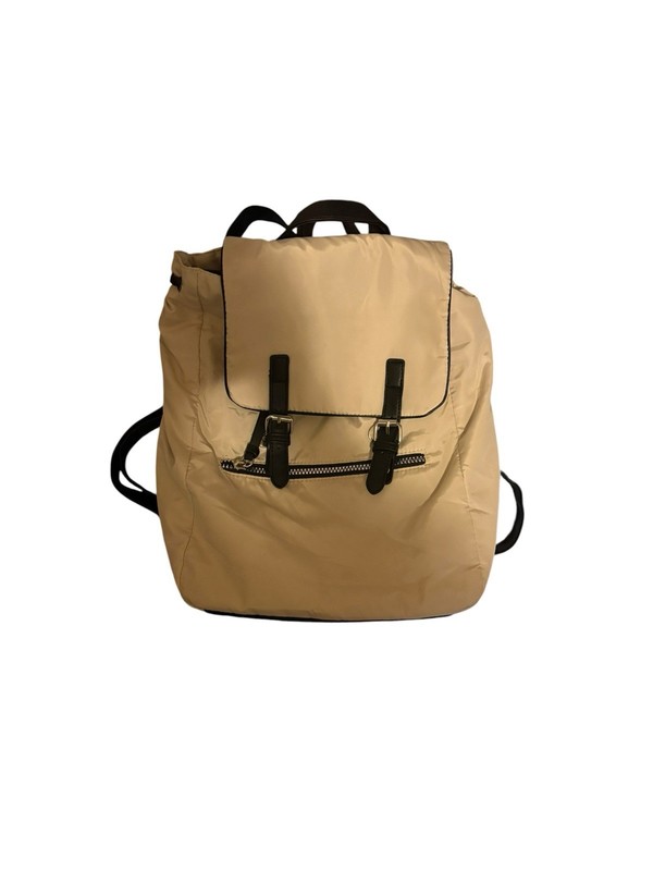 Beige and Black Womens Backpack Bag With Front Pockets