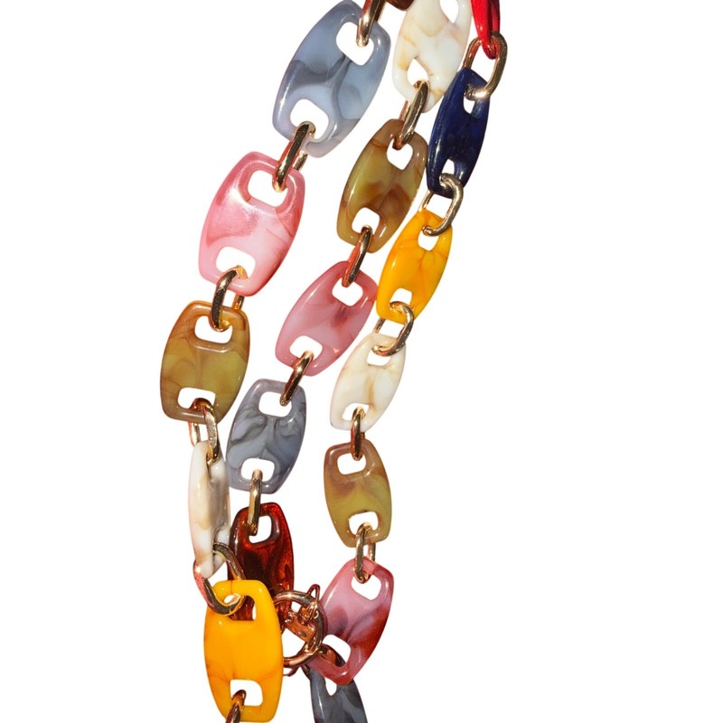 Multi Color Resin Bag Replacement Strap.. Oval disc with gold chain connectingc gallery