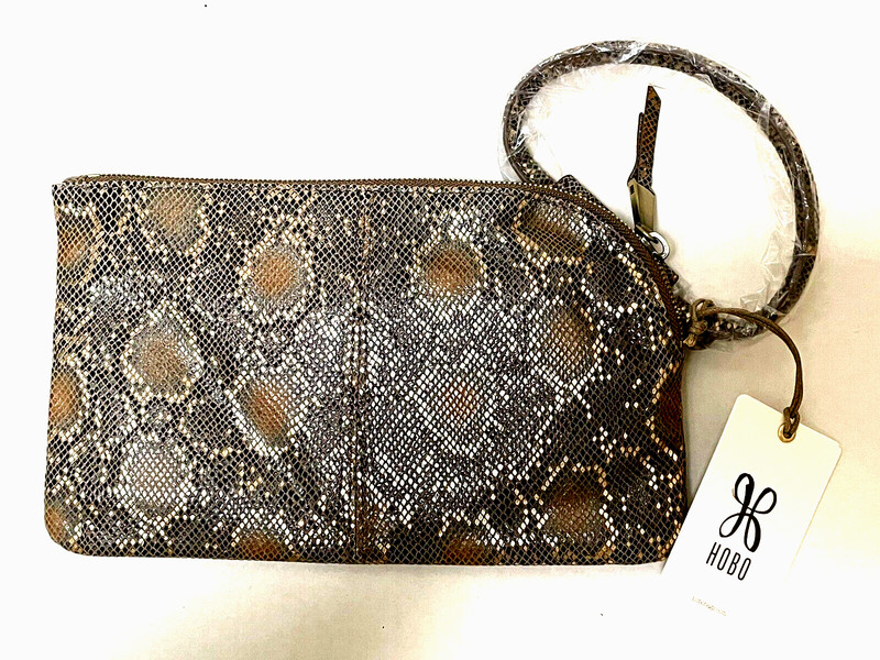 HOBO Loop Wristlet Clutch Bag Built In Wallet Leather Metallic Snake Sable $138 gallery