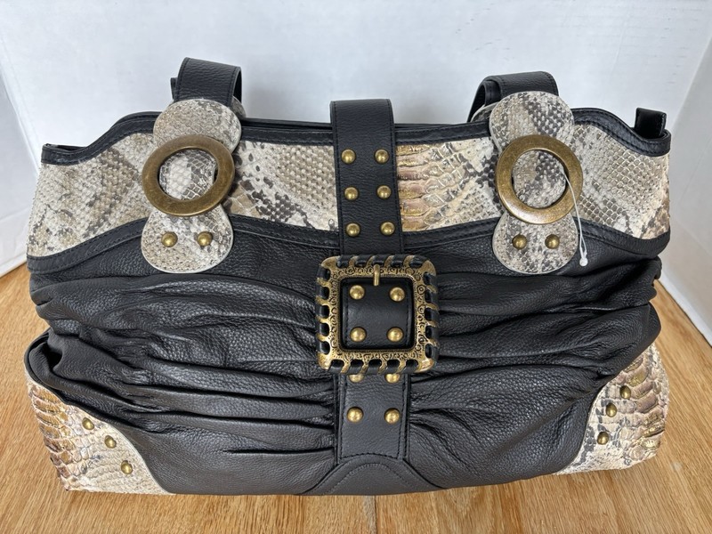 Babee D Snake Skin Embosed Genuine Leather Shoulder Bag Studded Purse NEW