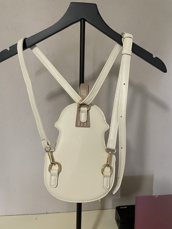 Teetline Violin Shaped White Beige Crossbody Bag Adjustable Strap Gold Hardware gallery
