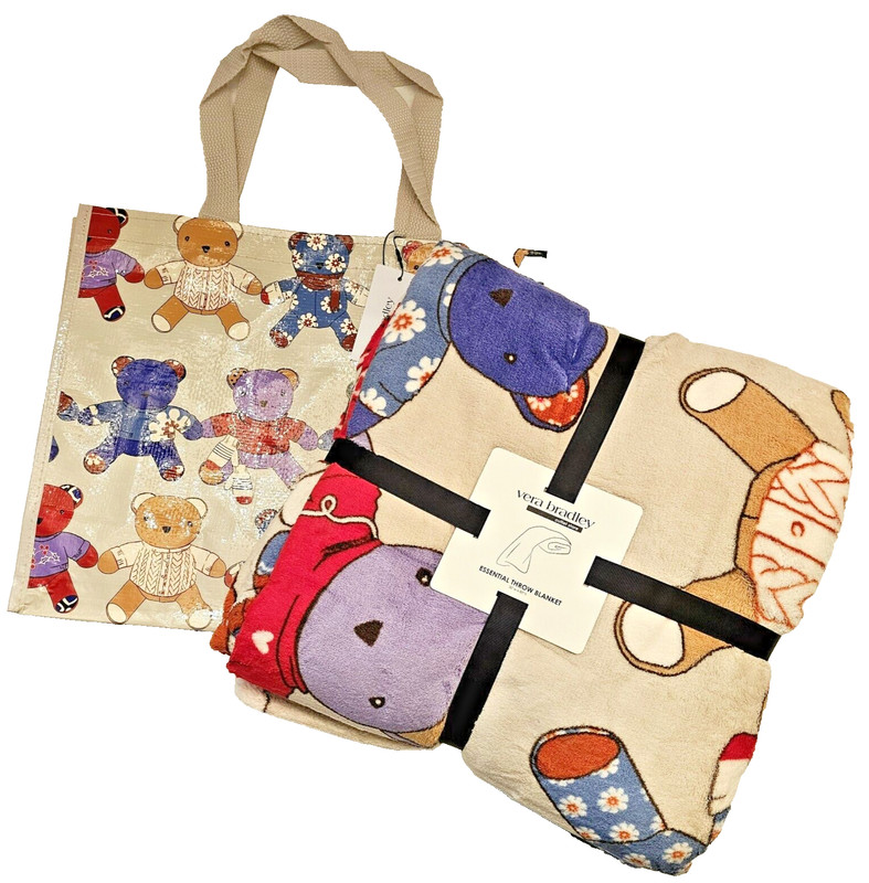 Vera Bradley Set Throw and Gift Tote in Toasty Teddies in Pumice Stone