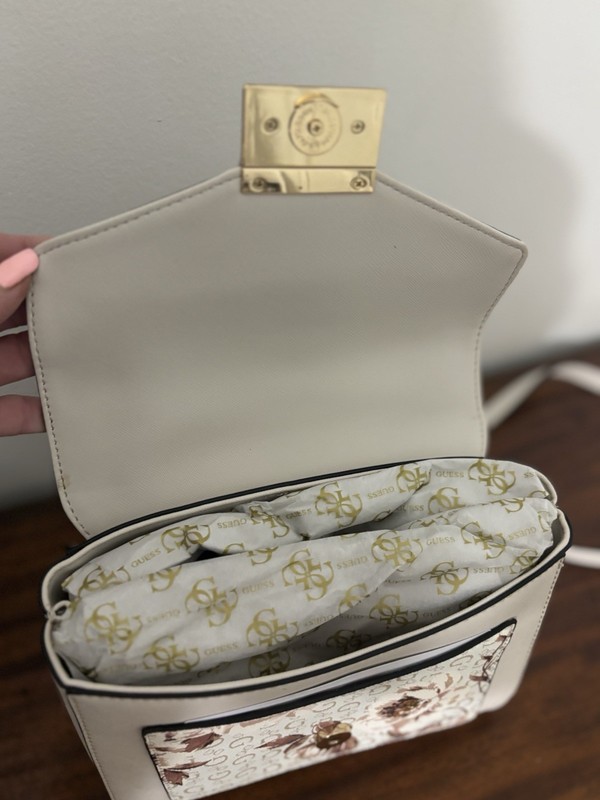 NWT GUESS Purse Floral Logo HandBag Off White Pink Mauve Satchel Crossbody NEW gallery