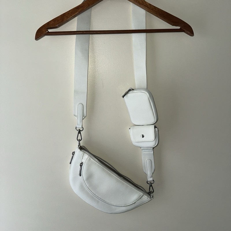 Sondra Roberts Shoulder Belt Bag Handbag Purse Man Made Material White