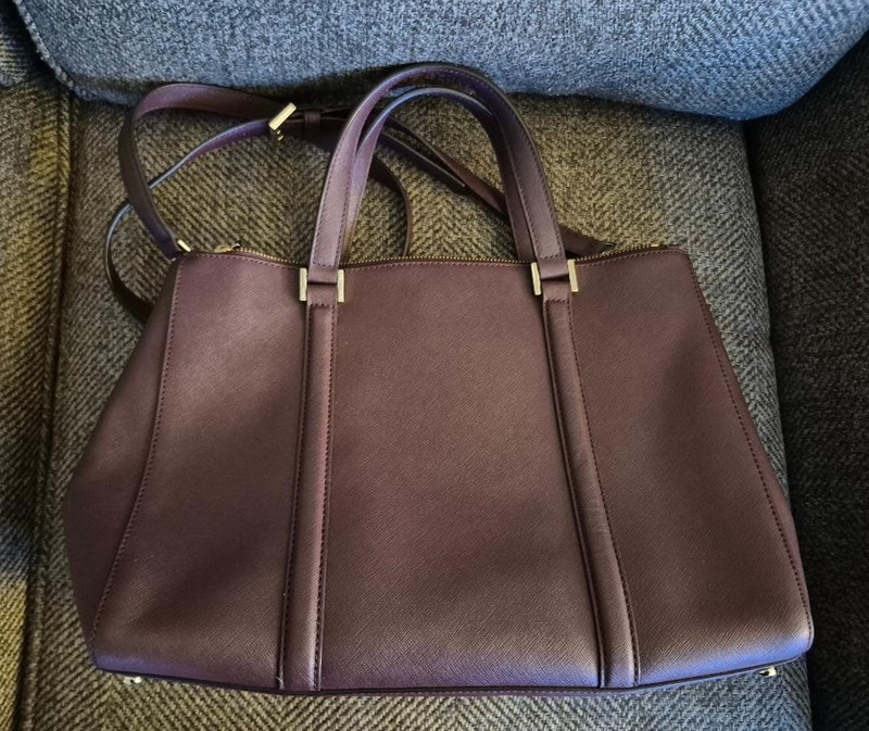 Kate Spade Loden Newbury Lane Large Burgandy Merlot Saffiano Leather Satchel gallery