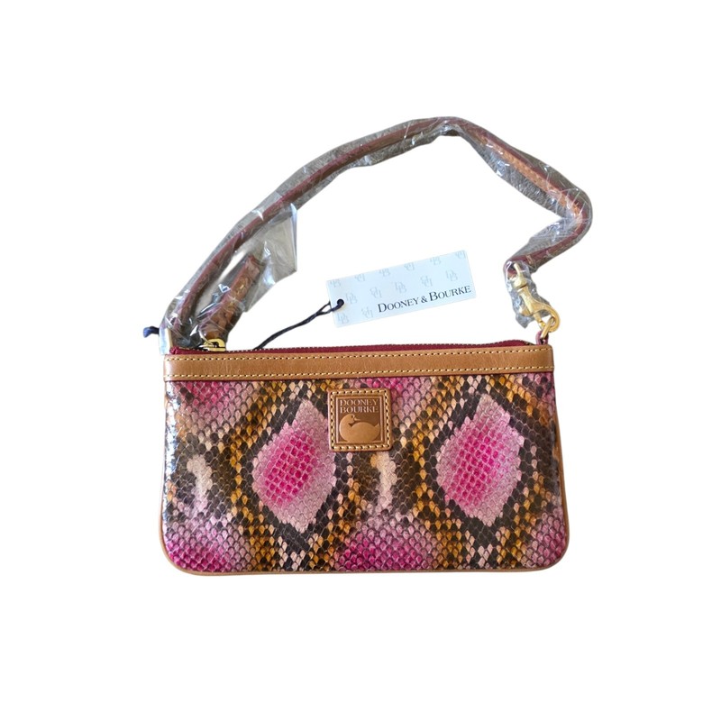 NWT Dooney & Bourke Pink Python Snake Leather Large Slim Wristlet Clutch Rare gallery