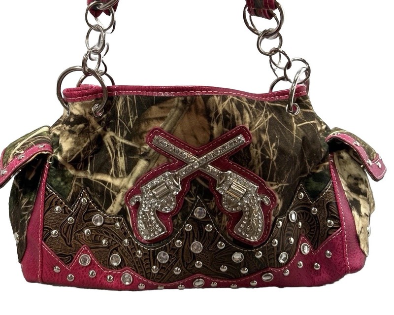 Cowgirl Camo Rhinestone Pistols Shoulder Bag Faux Croc Studded Western Conceal