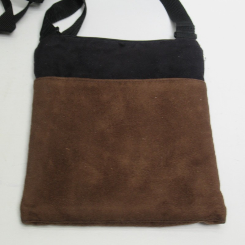Two Tone Ultra Suede Canvas Crossbody Handbag M Brown Black Zip Pockets Adjust gallery