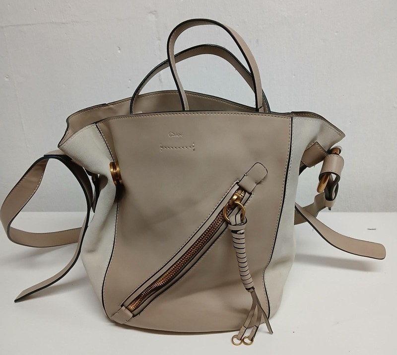 Chloé Myer Shoulder Bag Genuine Leather Beige Taupe Gold Hardware Made in Italy