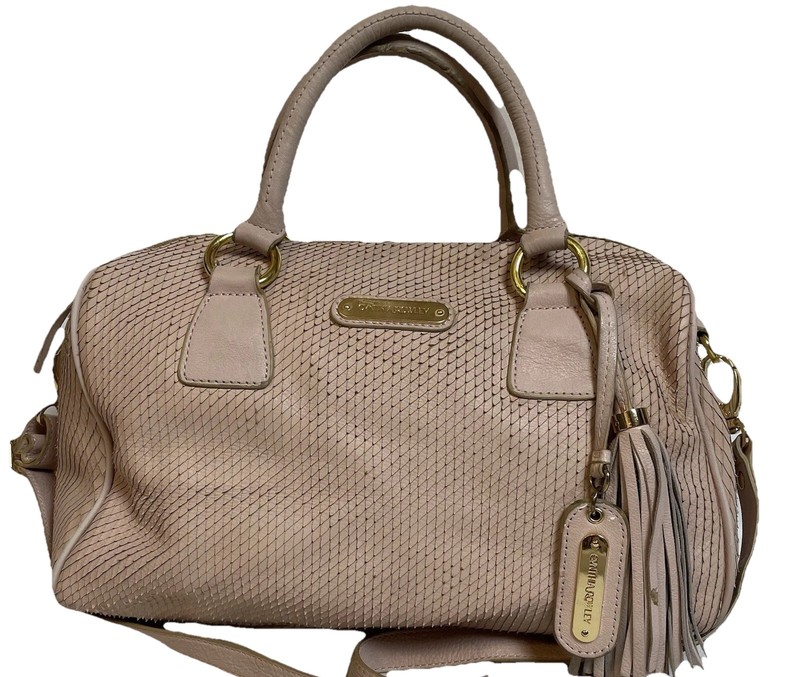 Cynthia Rowley Satchel Shoulder Bag Peach Beige Textured Leather Tassel Medium