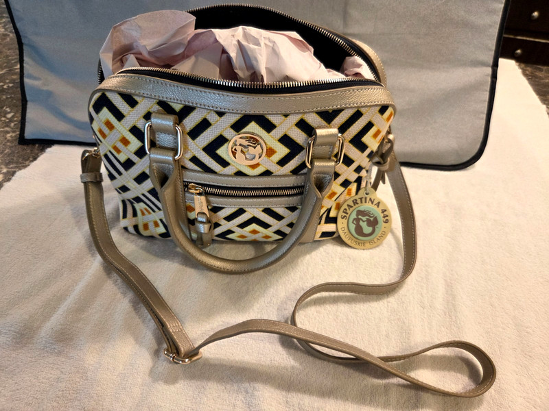 Spartina 449 Daufuskie Island Linen Leather Handbag or Shoulder Bag NEW W/Tags