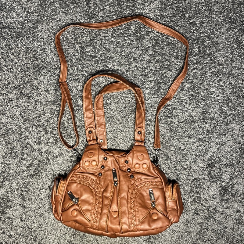 Cute brown western heart handbag Shoulder Bag, Cross Body Multiple Pockets ￼