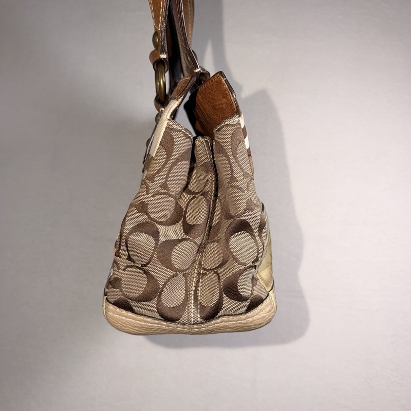 Vintage Coach Patchwork Tote Bag 10816 Signature Canvas Leather Purse Brown gallery