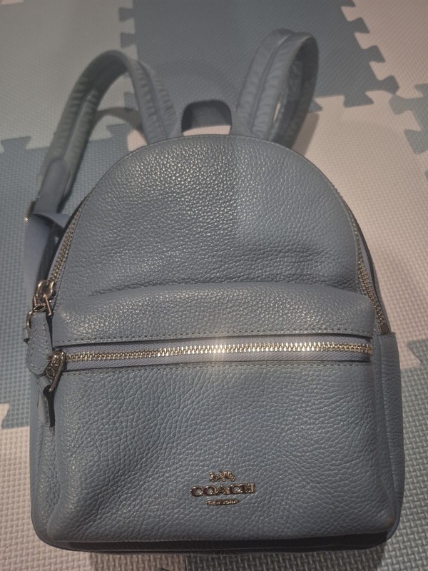 coach small blue backpack silver hardware purse Front Pocket See Photos