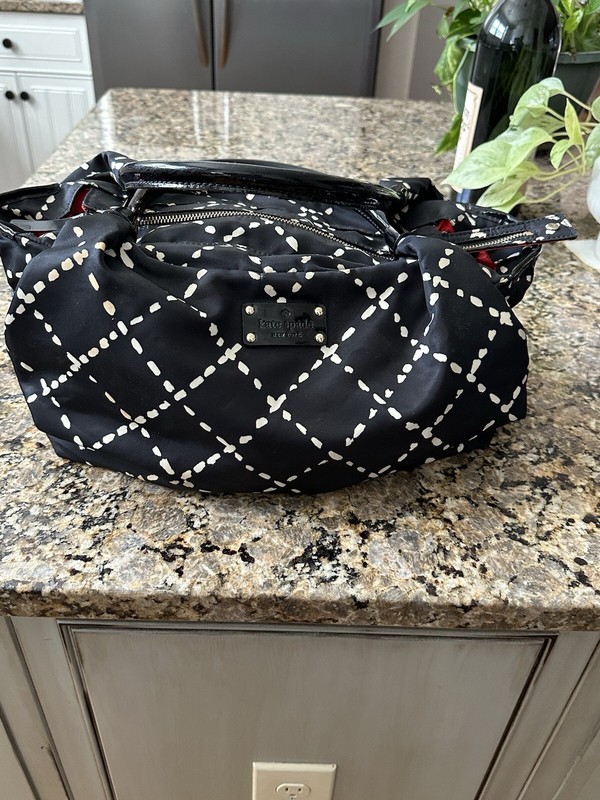 Kate Spade NY “Sew Be It” Stevie Shoulder Hand Bag BLACK CREAM White patent