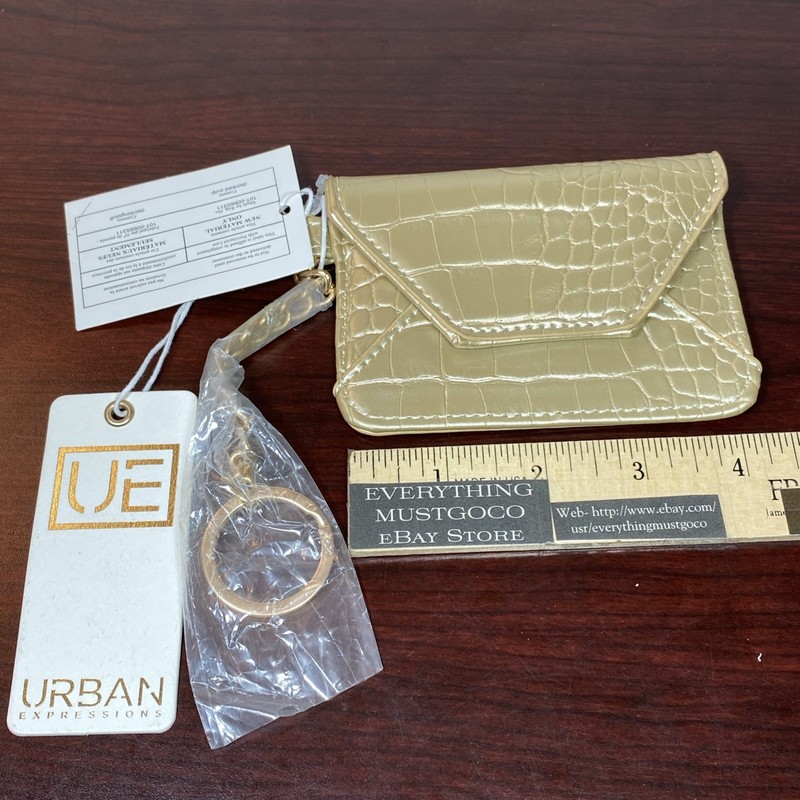 Urban Expressions Keychain ID Credit Card Wallet Faux Croc Leather Gold Chain