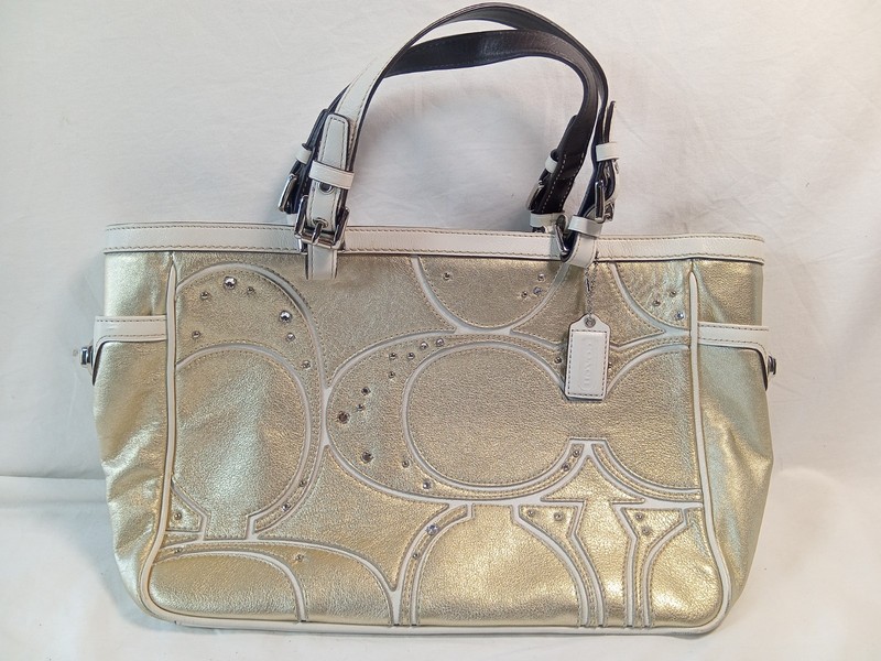 Coach F13121 Gold Metallic Pierced C Gallery Tote Rhinestone Bag
