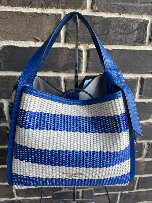 NWT $348 Kate Spade Knott Striped Woven Crossbody Tote Classic Blue Multi S