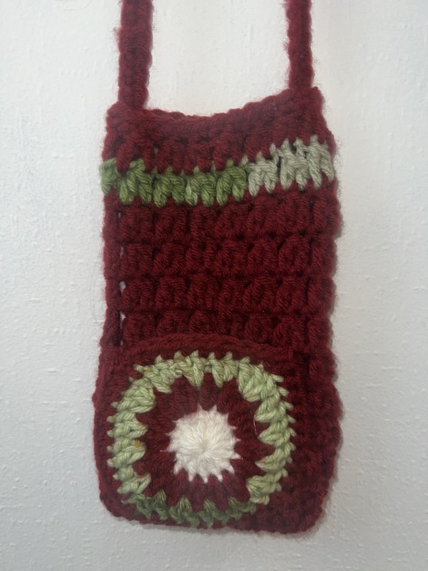 Handmade Crochet Shoulder Bag Burgundy Green White Bohemian Pattern