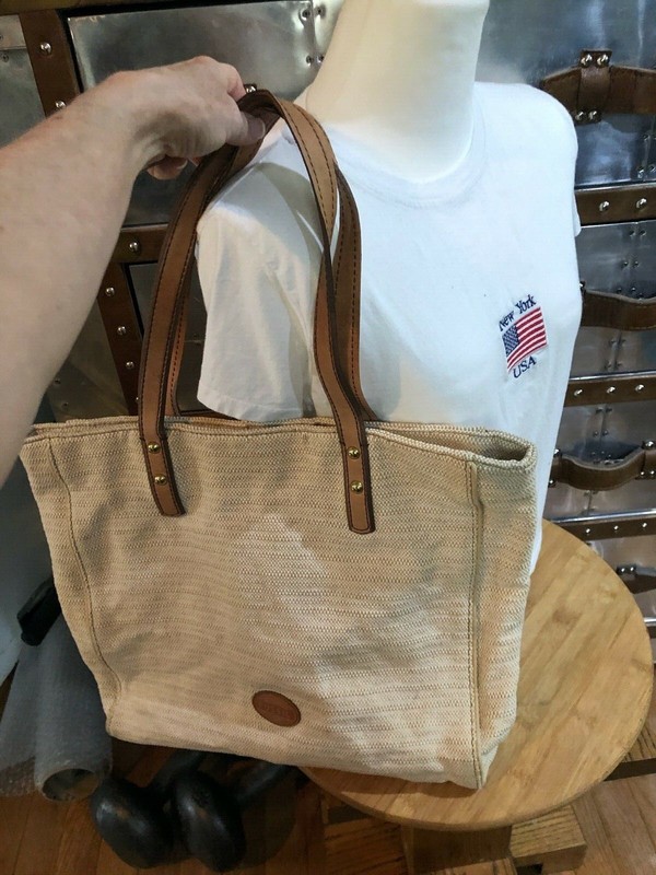 FOSSIL ZOEY Khaki Cotton Blend Canvas Tote Shoulder Handbag Shopper Purse