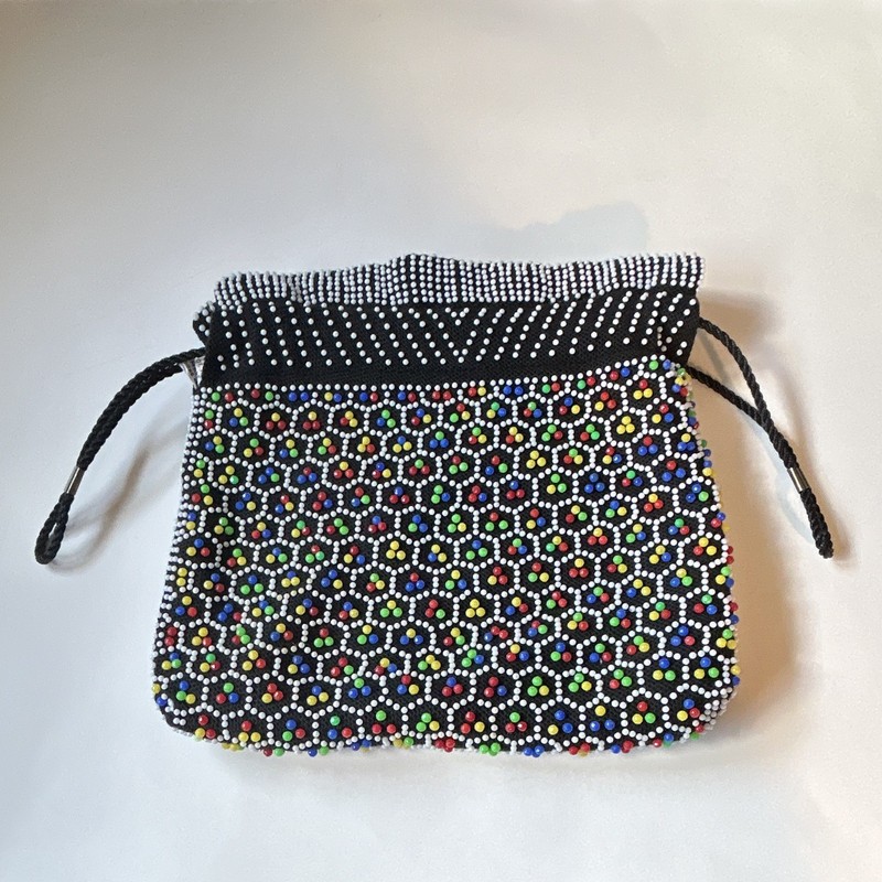 VINTAGE 1960-70 Reversible Multi-Color Candy Dot Drawstring Beaded Purse VGC