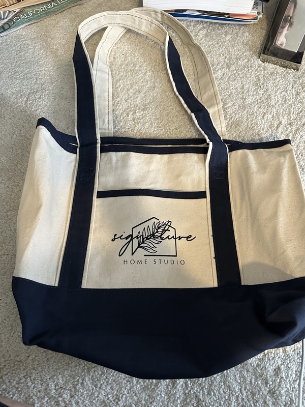 Canvas Boat Tote Bag Medium Navy Trim Signature Studios Home Logo