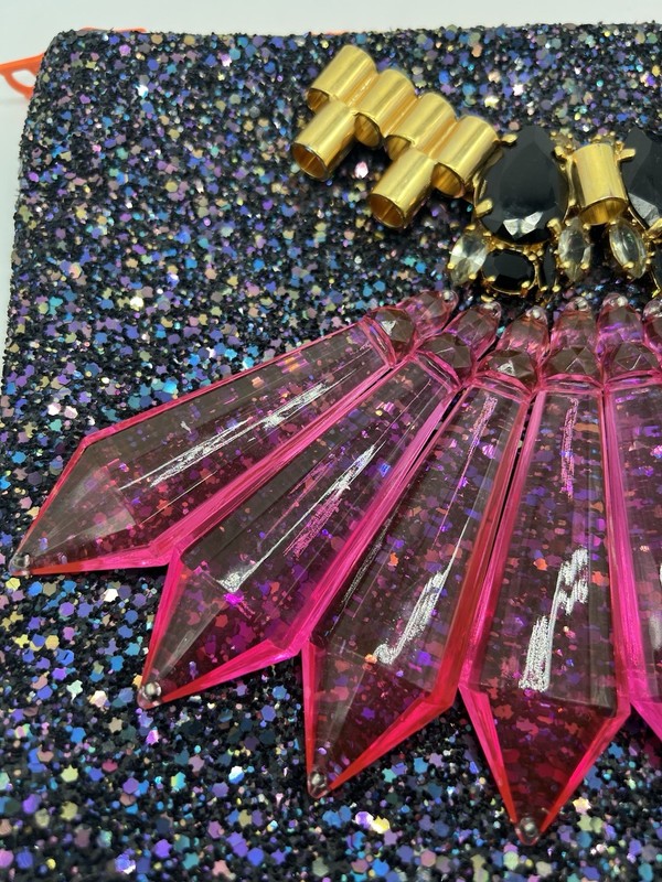 MAWI SS13 Acrylic Perspex Spikes Beetle Tube Crystal Purple Glitter Clutch Bag gallery