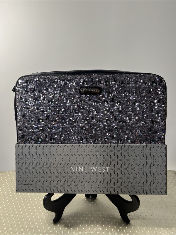 Nine West Padded/ Soft Silver & Black Sequin Laptop Case