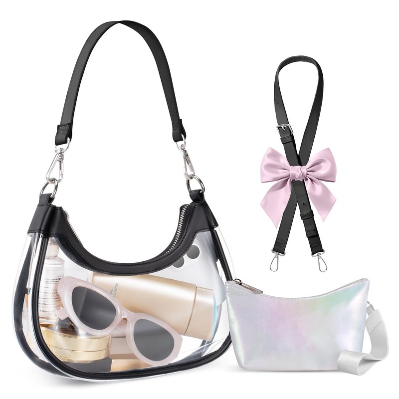 Small Clear Bag for Stadium Events, Clear Crescent Bag for Women Stadium Appr…