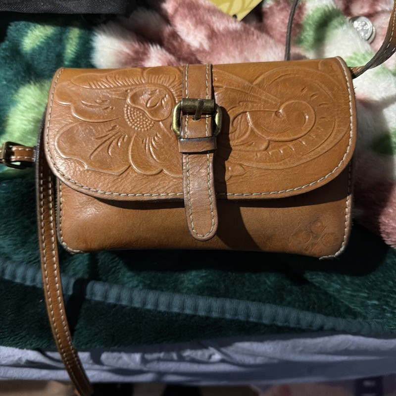 Patricia Nash Embossed Leather Crossbody Bag Brown 7.5” Wide 5” Ht