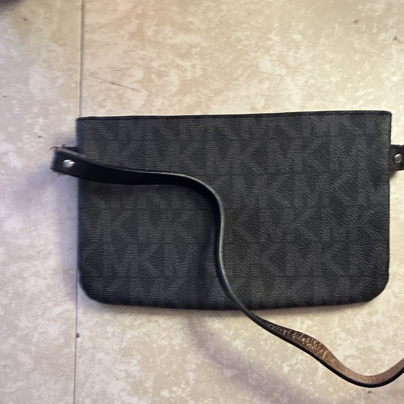 Michael Kors Black Monogram Zip Wristlet Crossbody, Detachable Chain Strap gallery