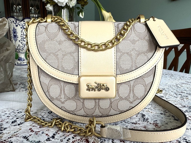 COACH G2381-C3464 Cream Leather and Signature Canvas Crossbody/Shoulder Bag